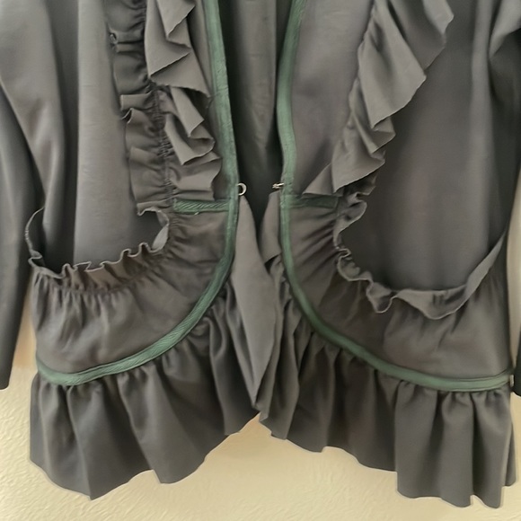 Anthro Cartonnier Black Ruffle Blazer Jacket with Green Piping Detail Size S - Picture 9 of 12